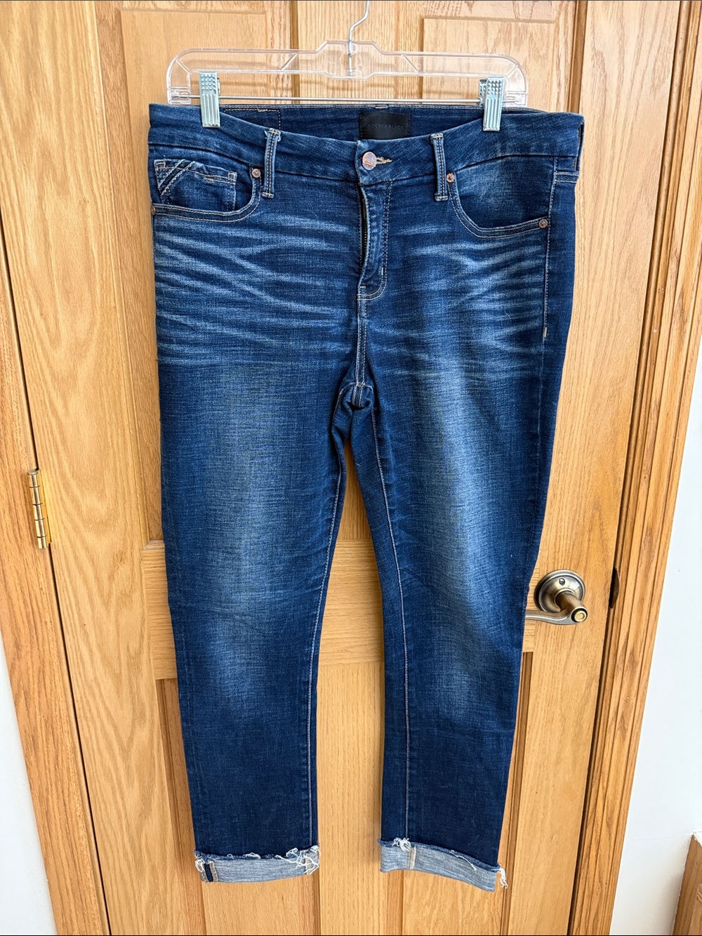 Buckle Black Dark Indigo Denim Jeans with Black Logo Patch